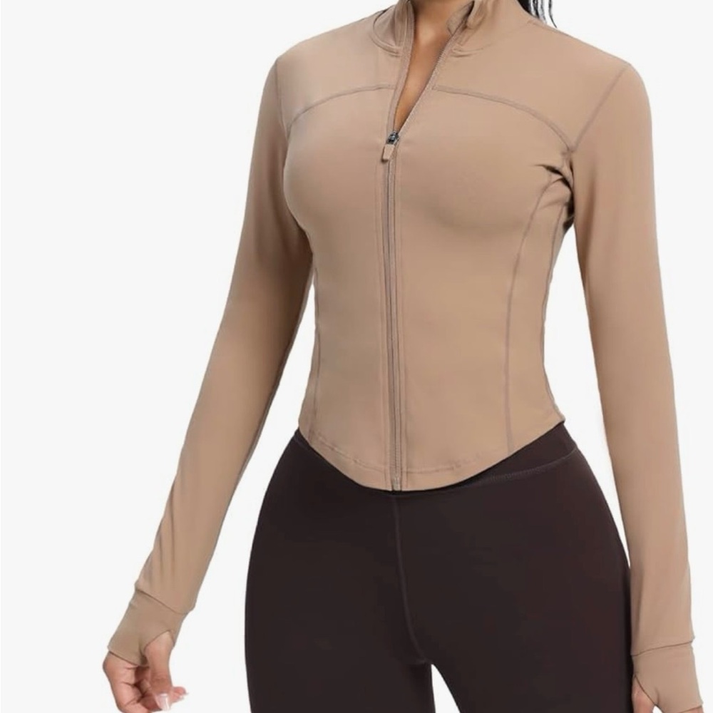 Tan Zip-Up Athletic Jacket